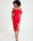 Red Dress With Flexible Crumple Fabric Low Sleeve Detail Fınal Item - Porterist 1