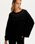 Crystal Stone Detailed Knit Sweater