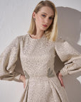 Jacquard Balloon Sleeve Dress Cream Fınal Item - Porterist 3