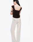 Coffee Thick Strap Draped Detail Blouse