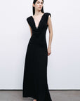 Black Padded Shoulder Maxi Dress