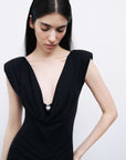Black Padded Shoulder Maxi Dress