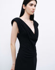 Black Padded Shoulder Maxi Dress