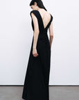 Black Padded Shoulder Maxi Dress