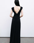 Black Padded Shoulder Maxi Dress