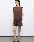 Coffee Belted Linen Mini Shorts