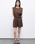 Coffee Belted Linen Mini Shorts
