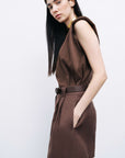Coffee Belted Linen Mini Shorts