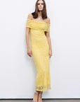 Yellow Off-The-Shoulder Lace Detailed Maxi Dress