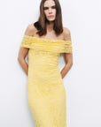 Yellow Off-The-Shoulder Lace Detailed Maxi Dress