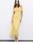 Yellow Off-The-Shoulder Lace Detailed Maxi Dress