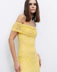 Yellow Off-The-Shoulder Lace Detailed Maxi Dress