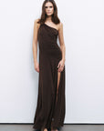 Brown One Shoulder Maxi Dress