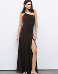 Brown One Shoulder Maxi Dress