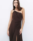 Brown One Shoulder Maxi Dress