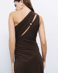 Brown One Shoulder Maxi Dress