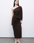 Brown Draped Detail Maxi Dress