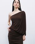 Brown Draped Detail Maxi Dress