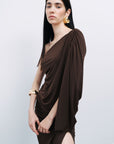 Brown Draped Detail Maxi Dress