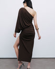 Brown Draped Detail Maxi Dress