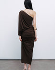 Brown Draped Detail Maxi Dress