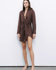 Coffee Mini Dress with Accessory Detail
