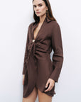 Coffee Mini Dress with Accessory Detail