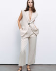 Beige Slit Detailed Pants
