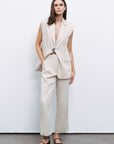 Beige Slit Detailed Pants