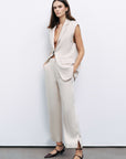 Beige Slit Detailed Pants