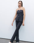 Anthracite Zippered Corset Look Blouse