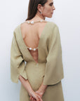 Green Beaded Back Detailed Mini Dress