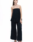 Black Wrinkled Strapless Blouse