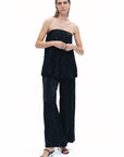 Black Wrinkled Strapless Blouse