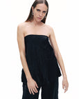 Black Wrinkled Strapless Blouse