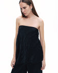 Black Wrinkled Strapless Blouse