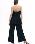 Black Wrinkled Strapless Blouse