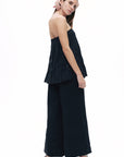 Black Wrinkled Strapless Blouse