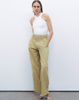 Green Metal Buckle Detailed Belted Pants