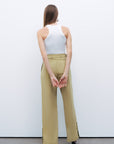 Green Metal Buckle Detailed Belted Pants
