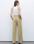 Green Metal Buckle Detailed Belted Pants