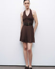 Coffee Double Belt Detailed Mini Dress