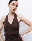 Coffee Double Belt Detailed Mini Dress