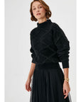 Glittery Baklava Patterned Black Knitwear Sweater Fınal Item - Porterist 1