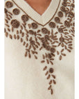 Handcrafted Ecru Knitwear Sweater Contrast Flower Embroidery Fınal Item - Porterist 2