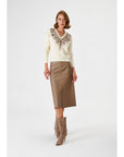 Handcrafted Ecru Knitwear Sweater Contrast Flower Embroidery Fınal Item - Porterist 4