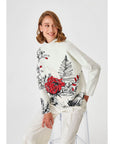 Loose Fit Ecru Sweater With Handcrafted Flower Embroidery Fınal Item - Porterist 2