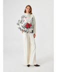 Loose Fit Ecru Sweater With Handcrafted Flower Embroidery Fınal Item - Porterist 4