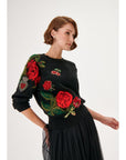 Black Knitwear Sweater With Hand Embroidered Rose Detail Fınal Item - Porterist 1