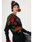 Black Knitwear Sweater With Hand Embroidered Rose Detail Fınal Item - Porterist 4